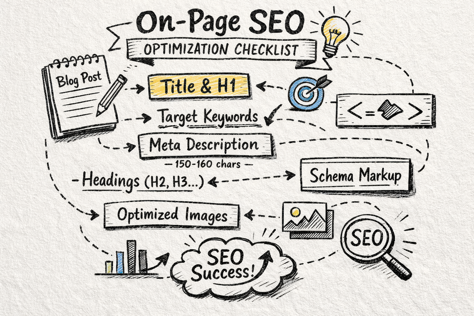 On-page SEO optimization checklist visual On-page SEO optimization checklist for a blog post